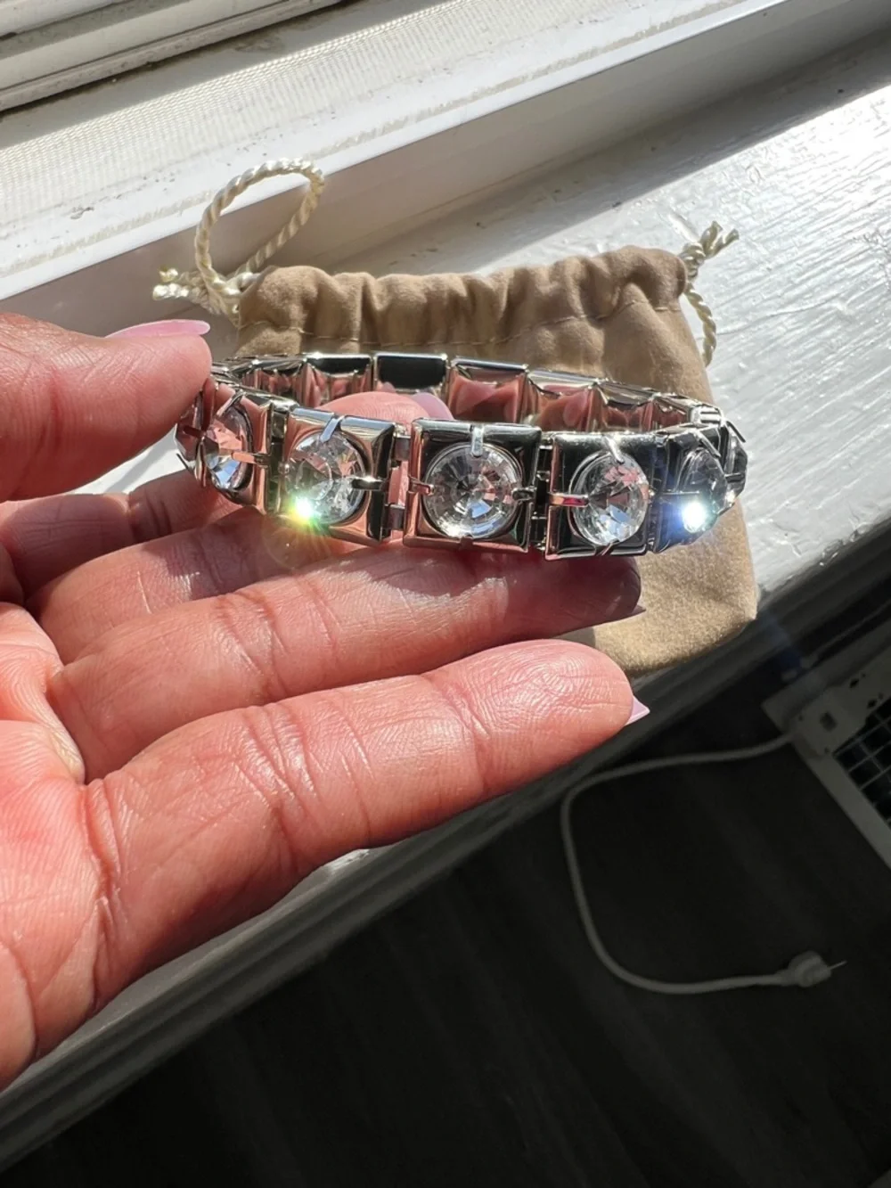 Silver Crystal Bracelet - Clear Stones - Picture 4 of 10